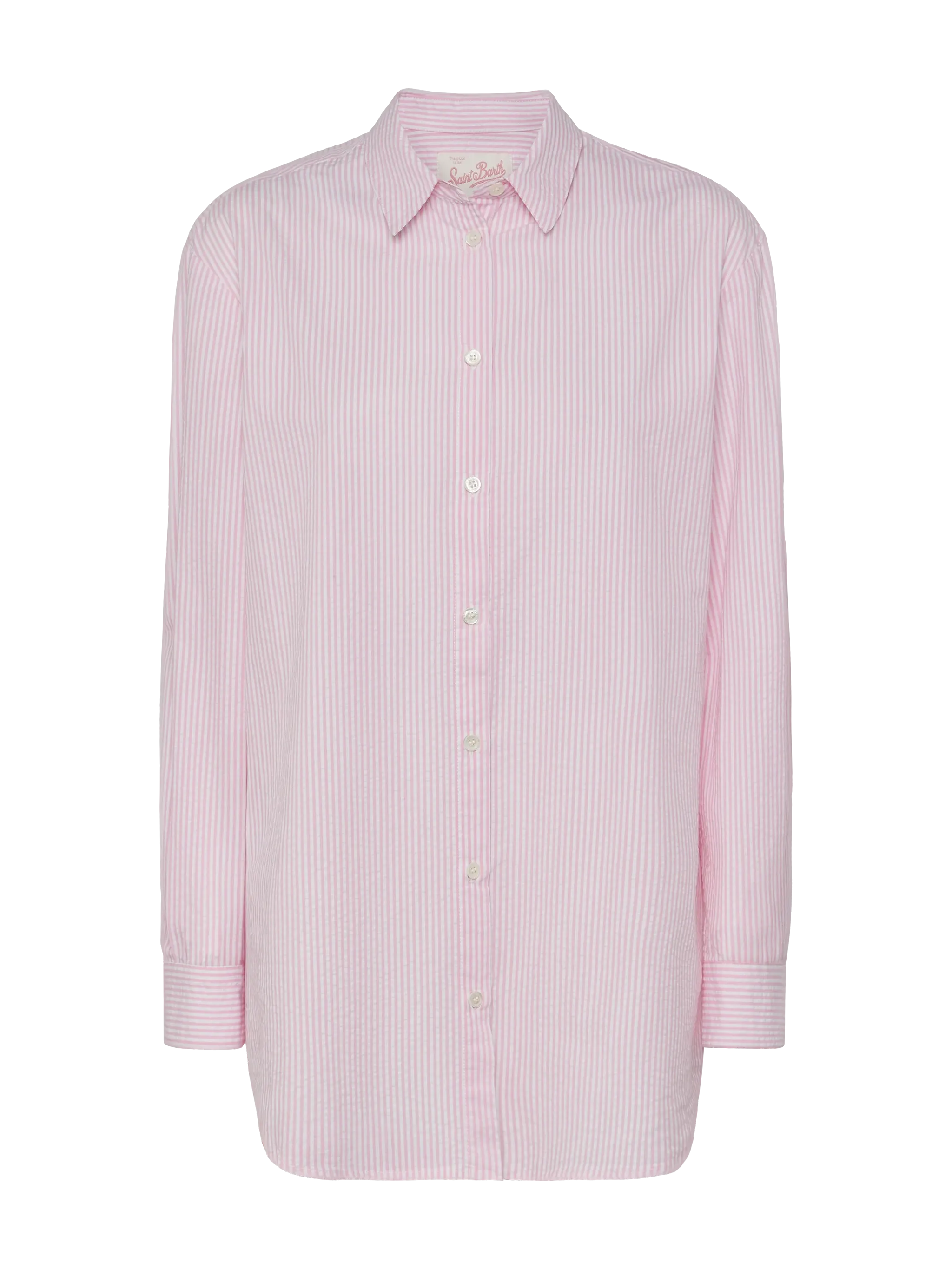 Brigitte striped-print seersucker shirt with Saint Barth embroidery