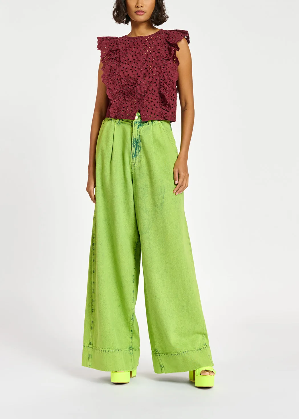Burgundy broderie anglaise cotton top