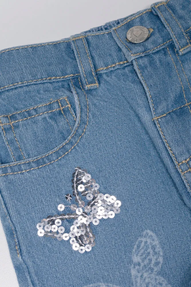 Butterfly Denim Mom Jeans Blue