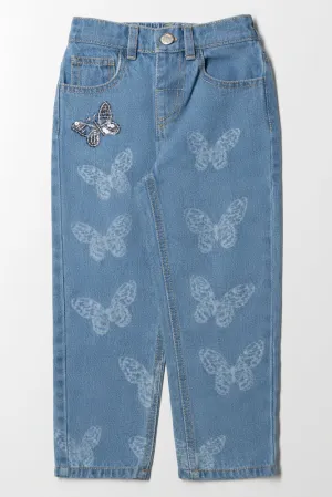 Butterfly Denim Mom Jeans Blue