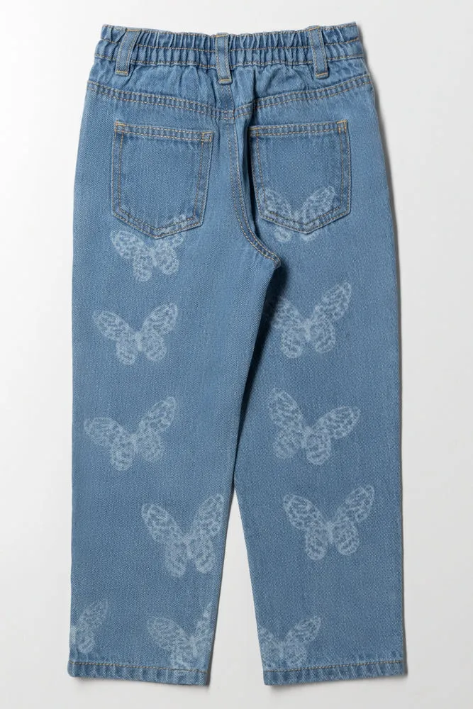 Butterfly Denim Mom Jeans Blue