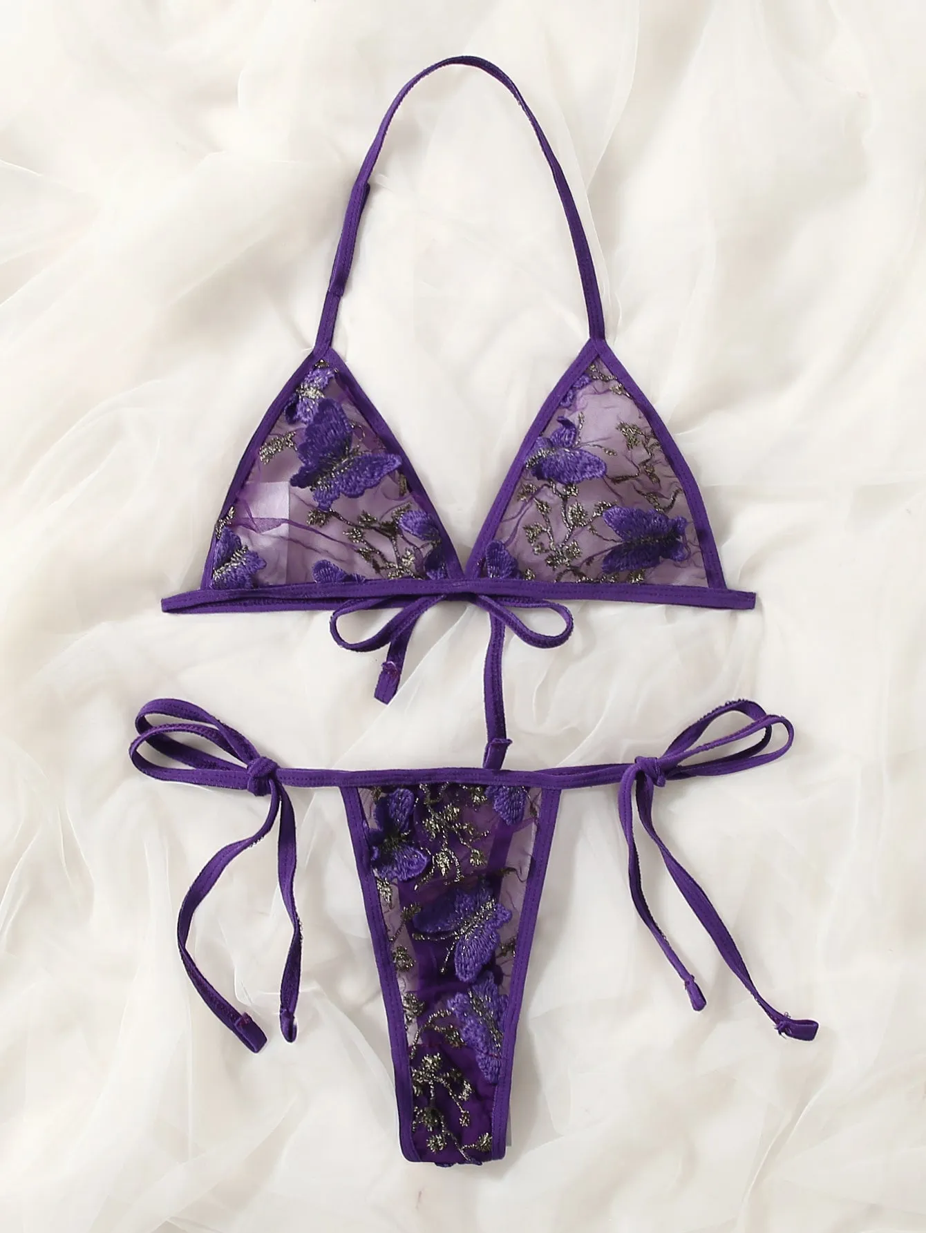 Butterfly Embroidery Mesh Lingerie Set