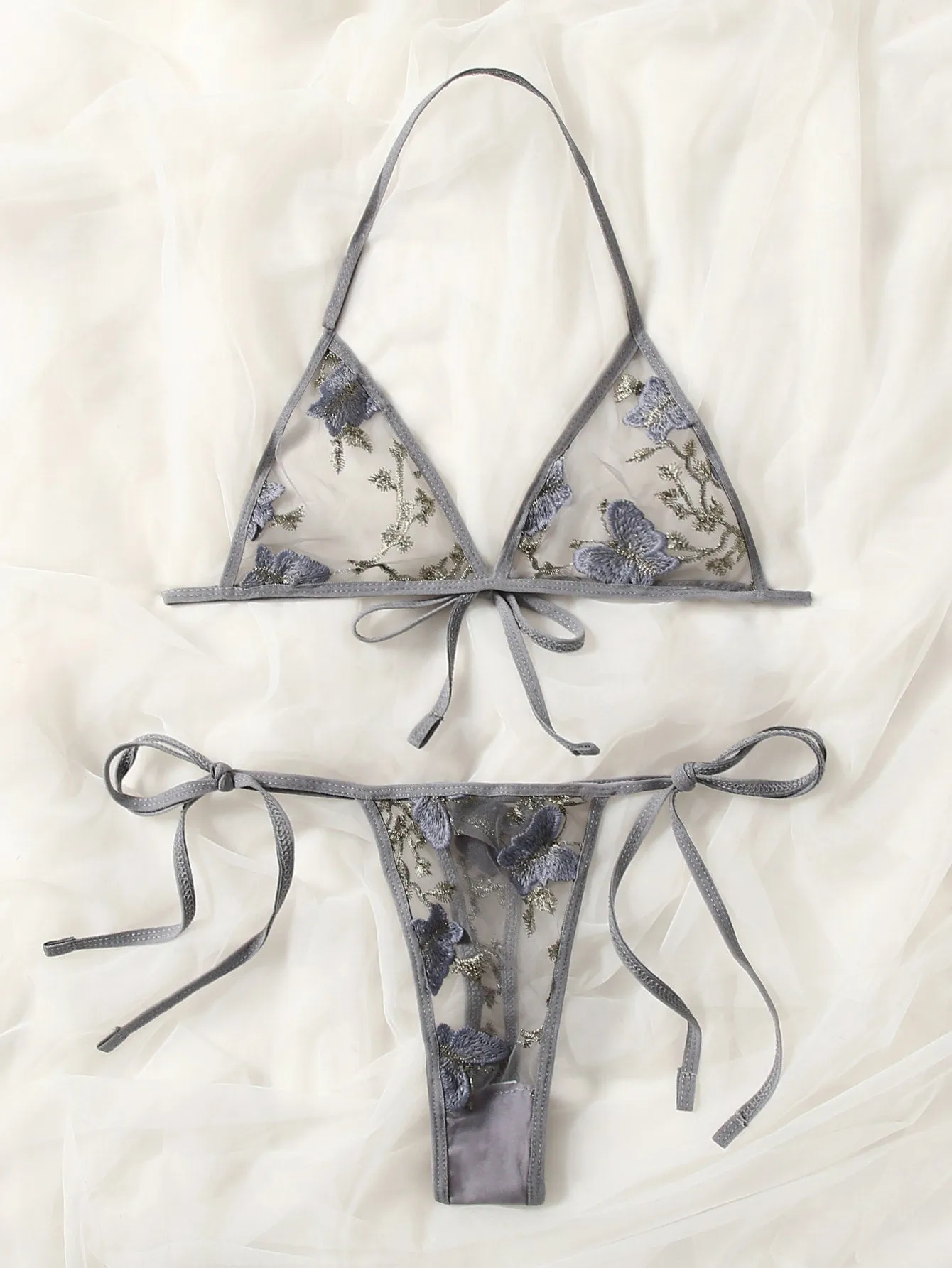 Butterfly Embroidery Mesh Lingerie Set