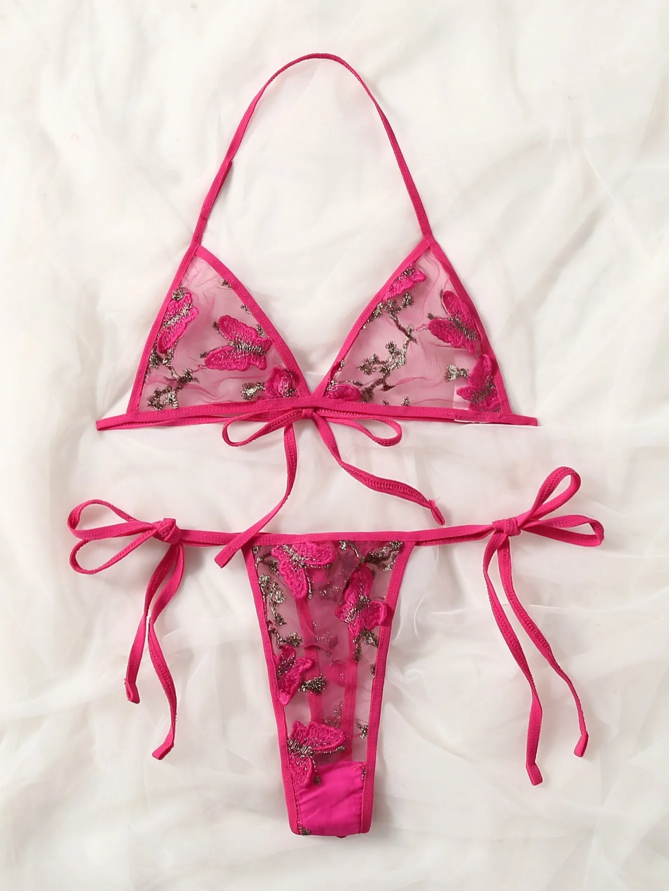 Butterfly Embroidery Mesh Lingerie Set