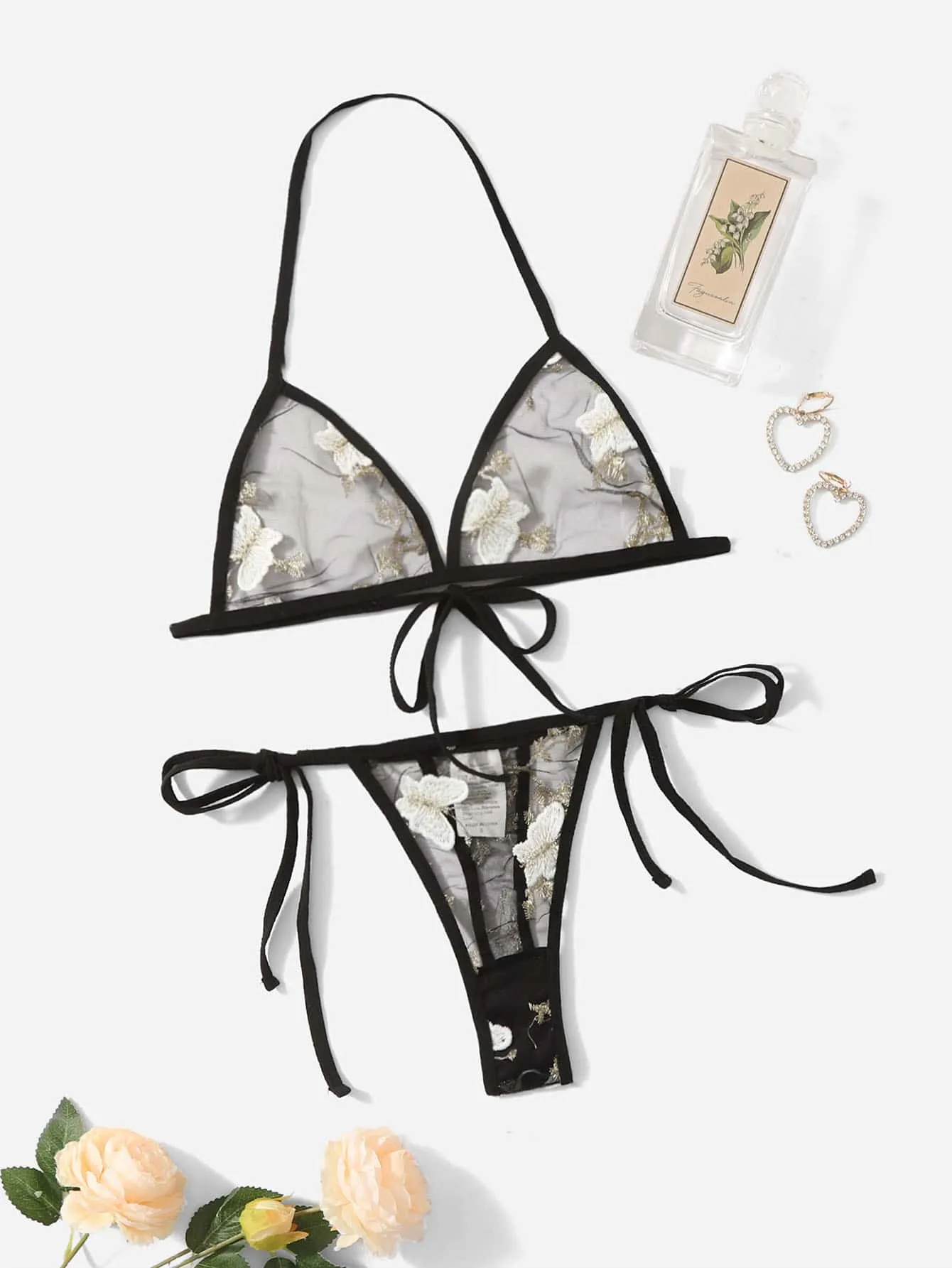 Butterfly Embroidery Mesh Lingerie Set