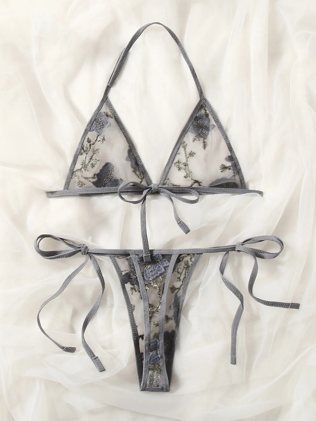 Butterfly Embroidery Mesh Lingerie Set