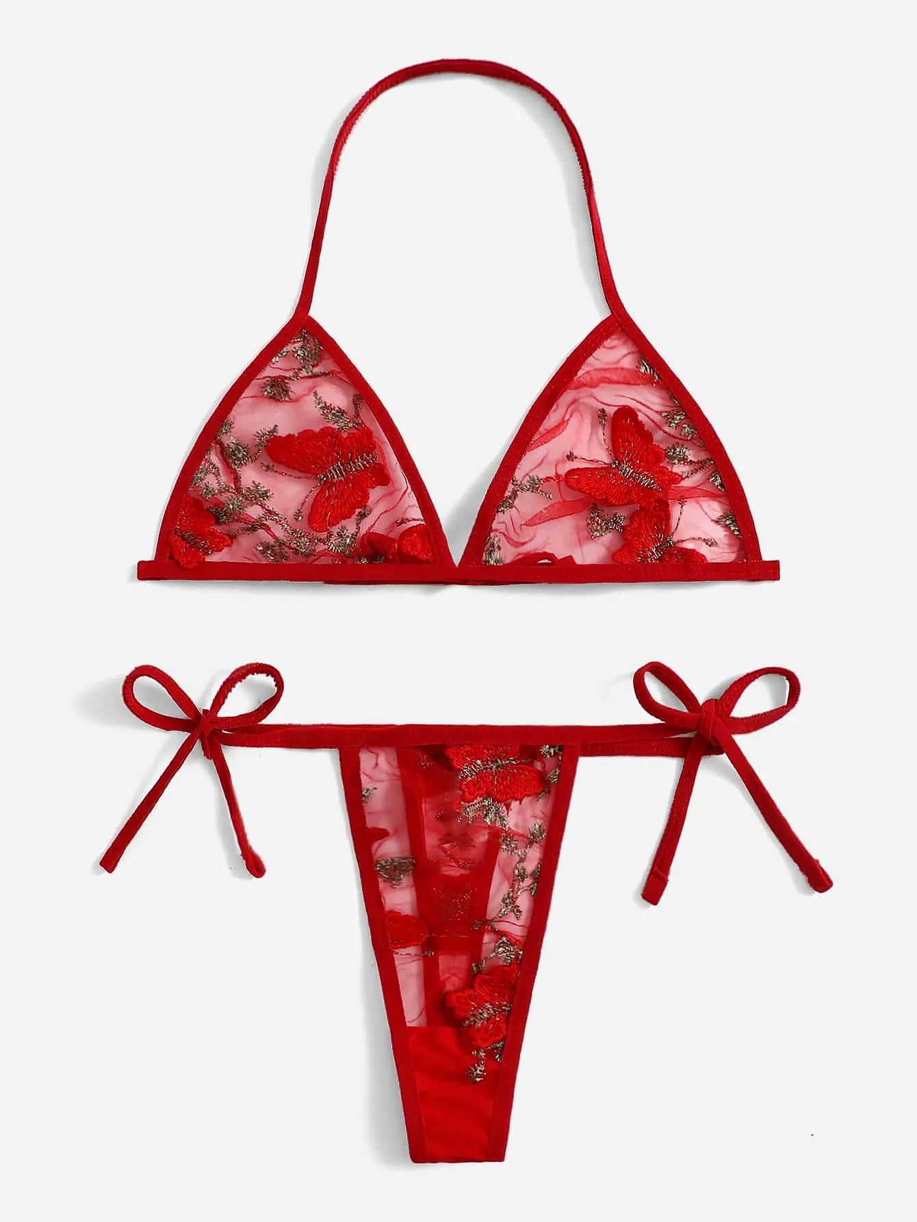 Butterfly Embroidery Mesh Lingerie Set