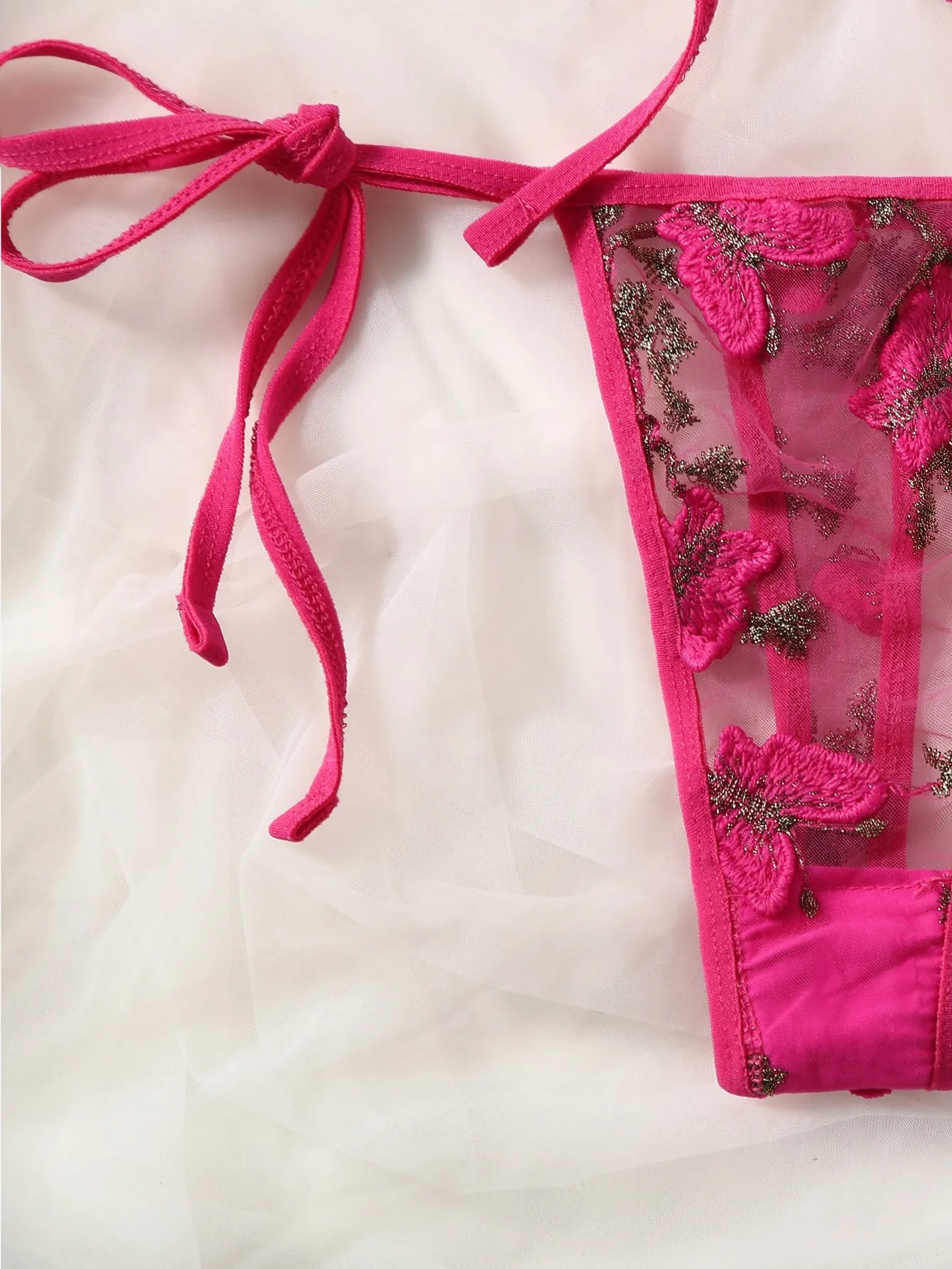 Butterfly Embroidery Mesh Lingerie Set