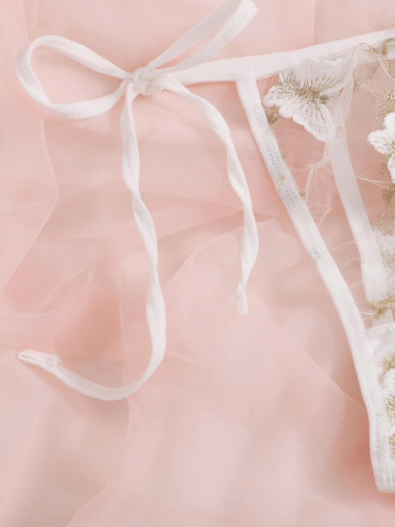 Butterfly Embroidery Mesh Lingerie Set