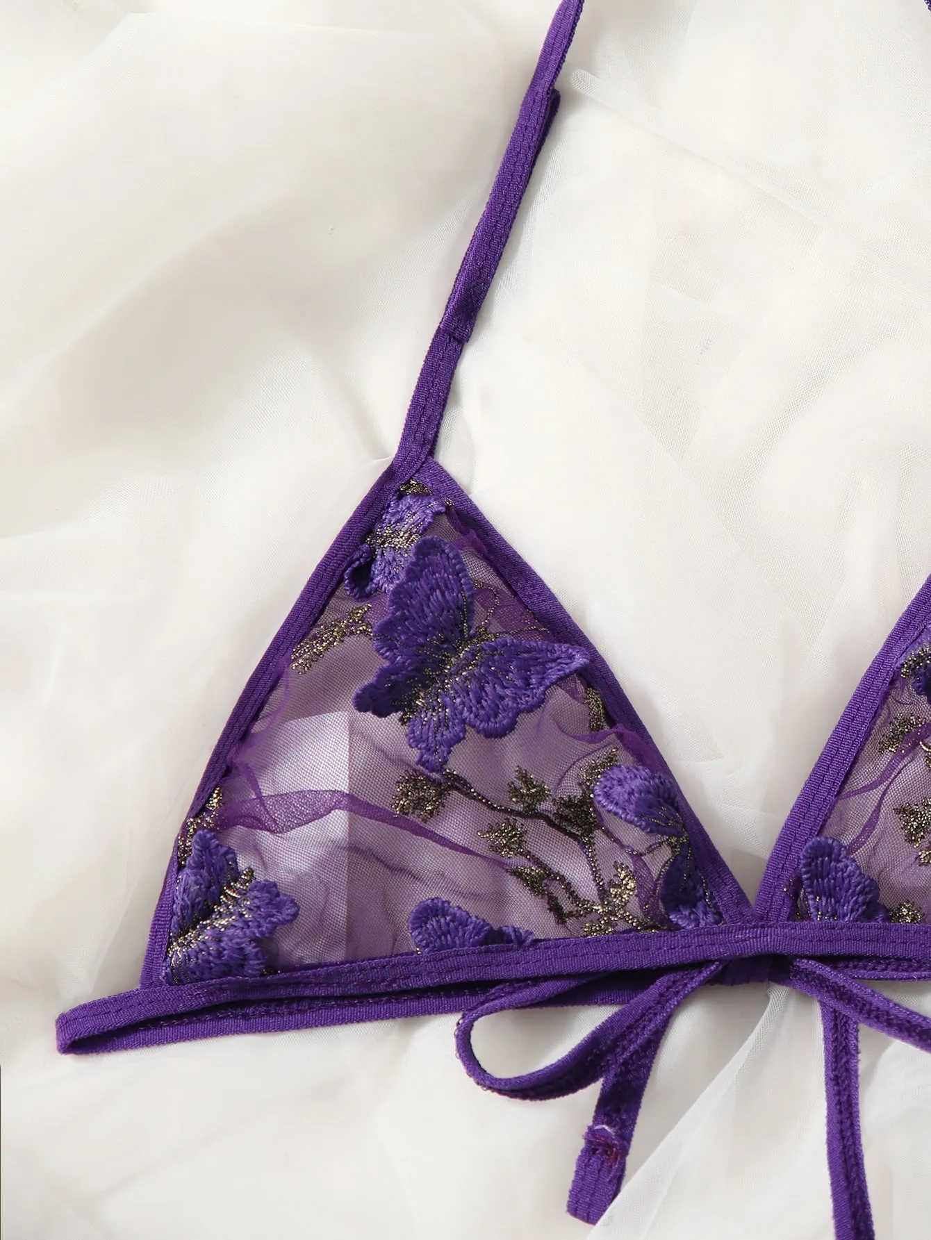 Butterfly Embroidery Mesh Lingerie Set
