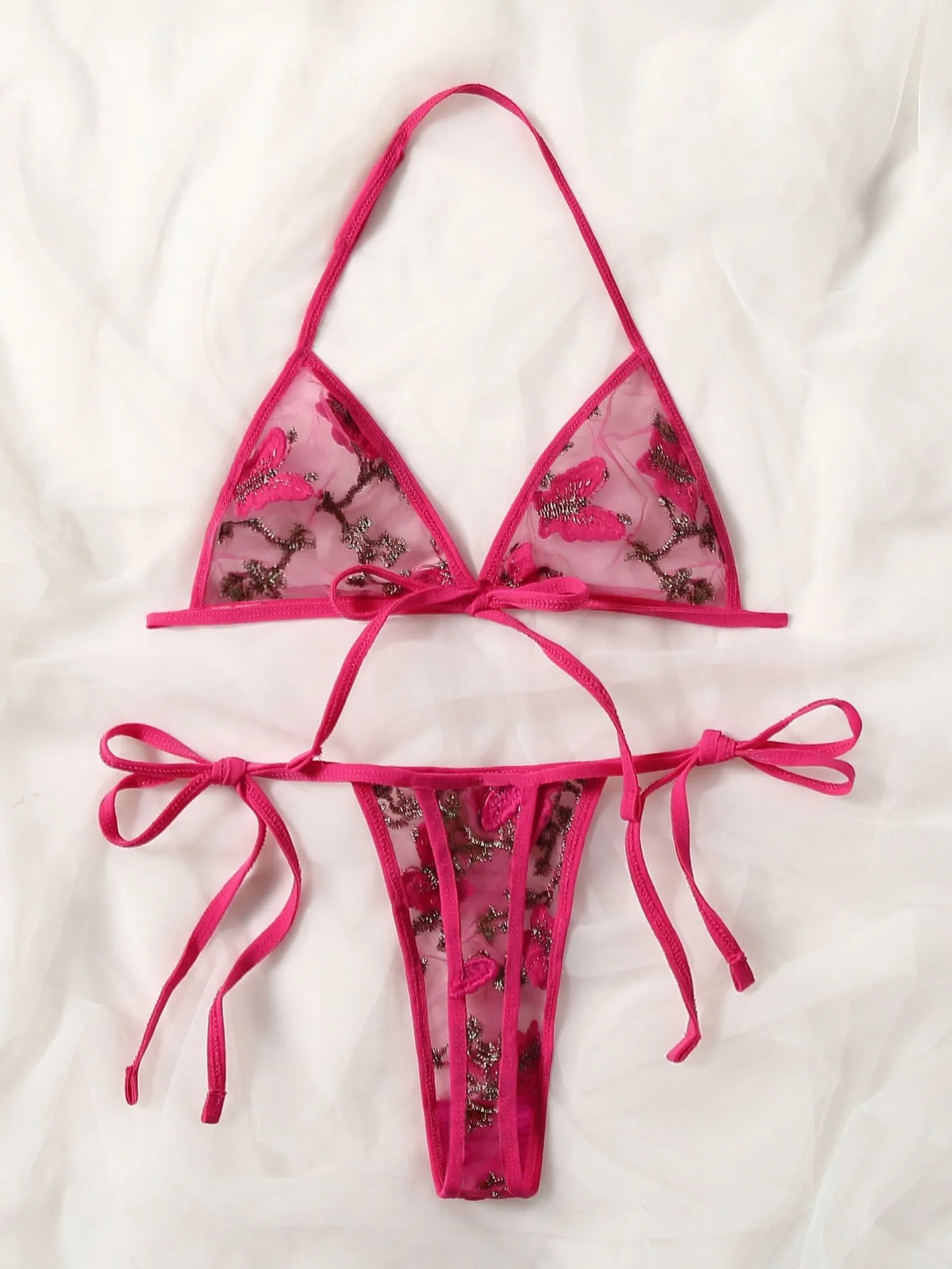 Butterfly Embroidery Mesh Lingerie Set