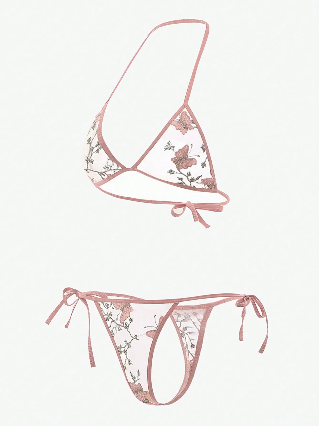 Butterfly Embroidery Mesh Lingerie Set