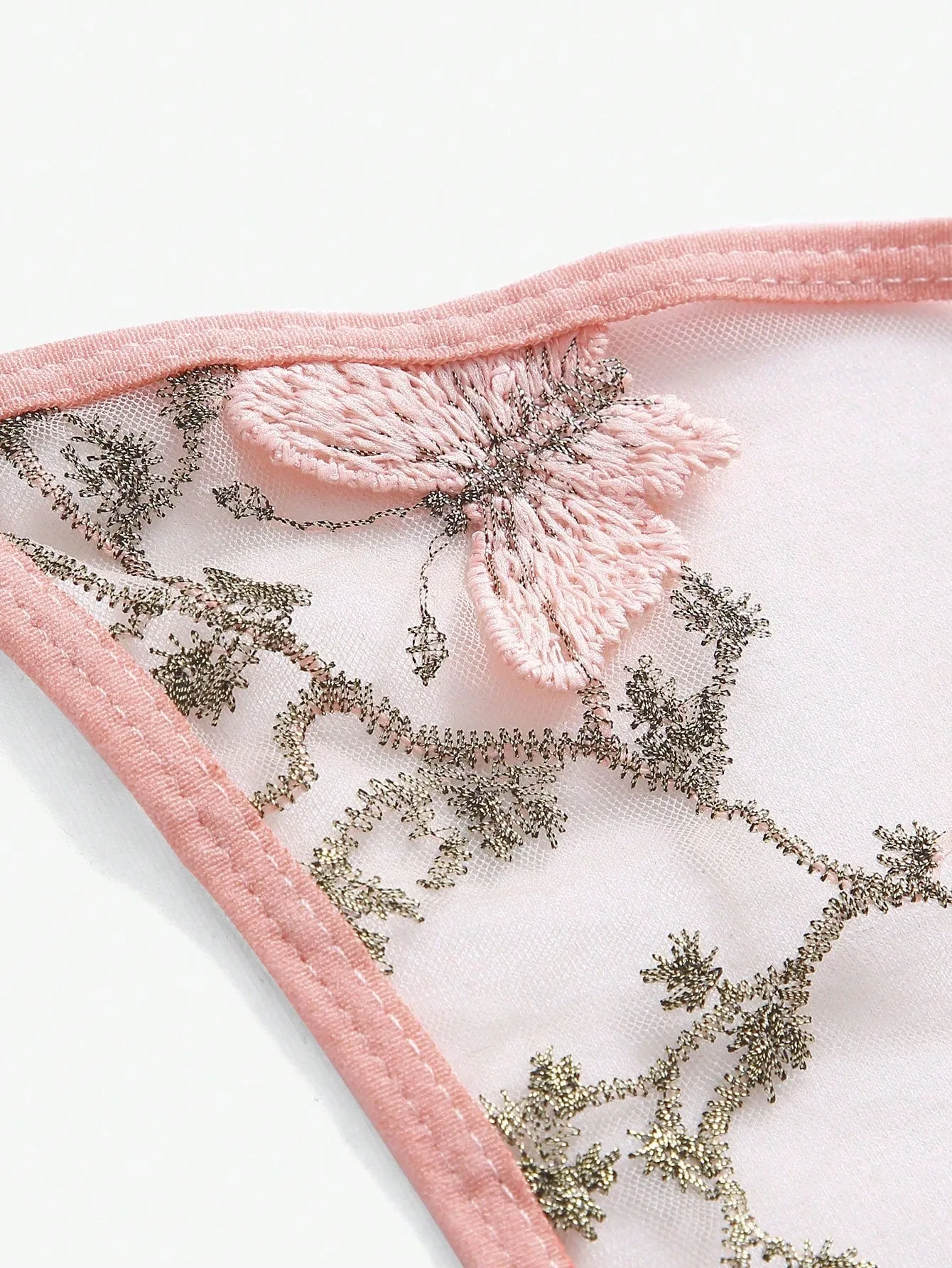 Butterfly Embroidery Mesh Lingerie Set