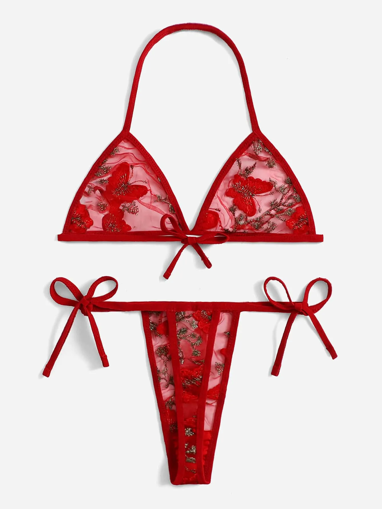 Butterfly Embroidery Mesh Lingerie Set