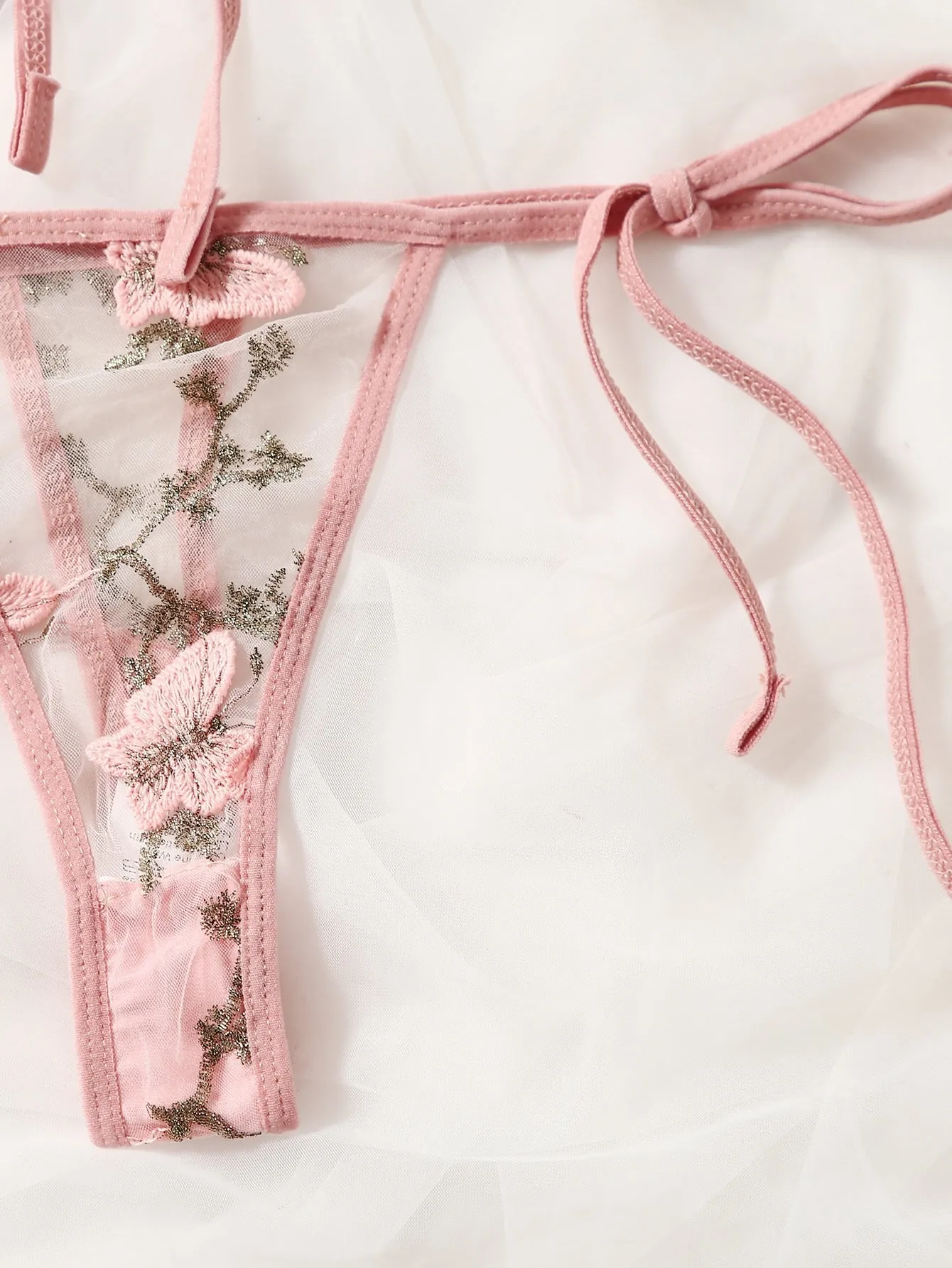 Butterfly Embroidery Mesh Lingerie Set