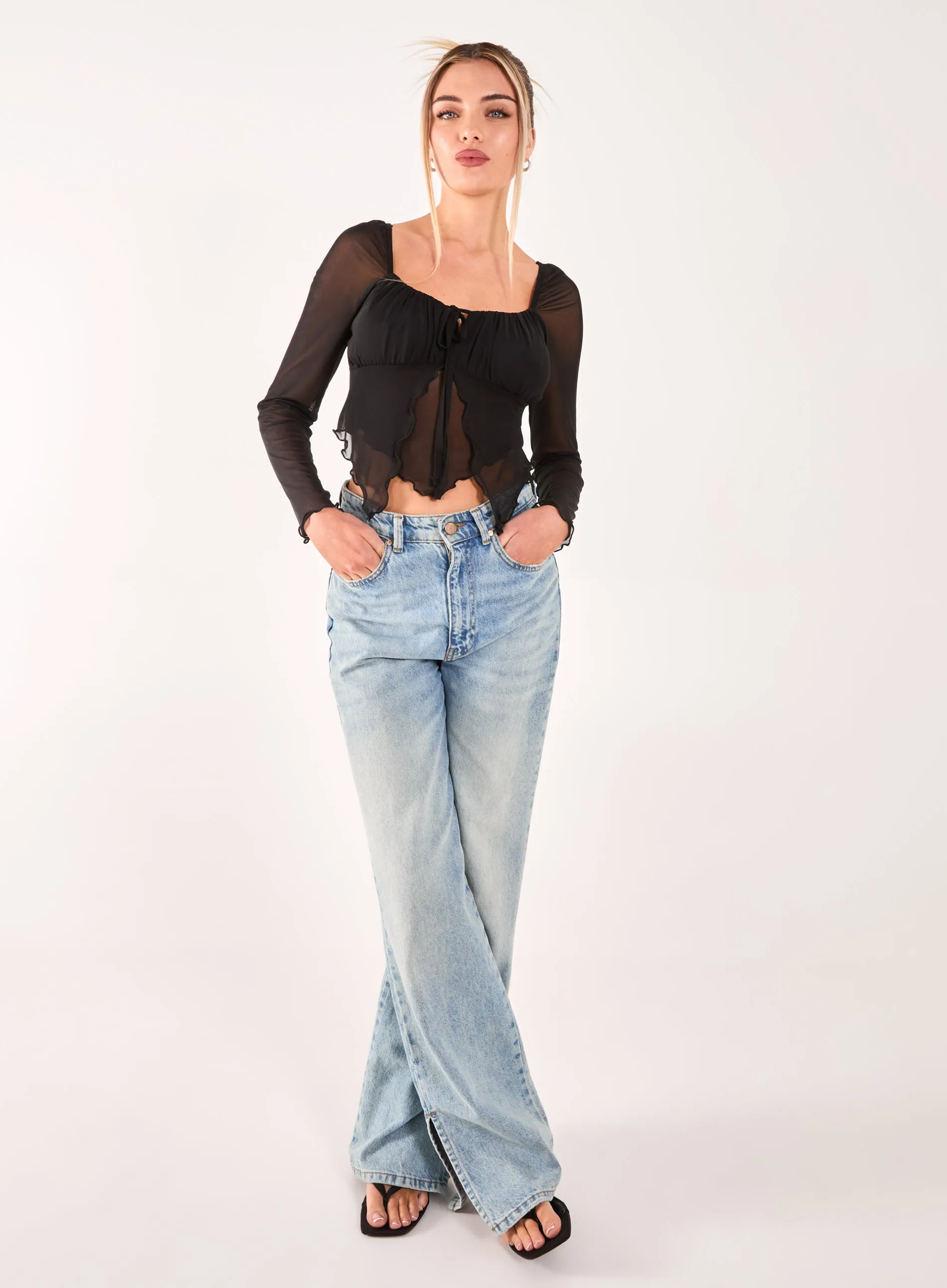 Butterfly Long Sleeve Mesh Top
