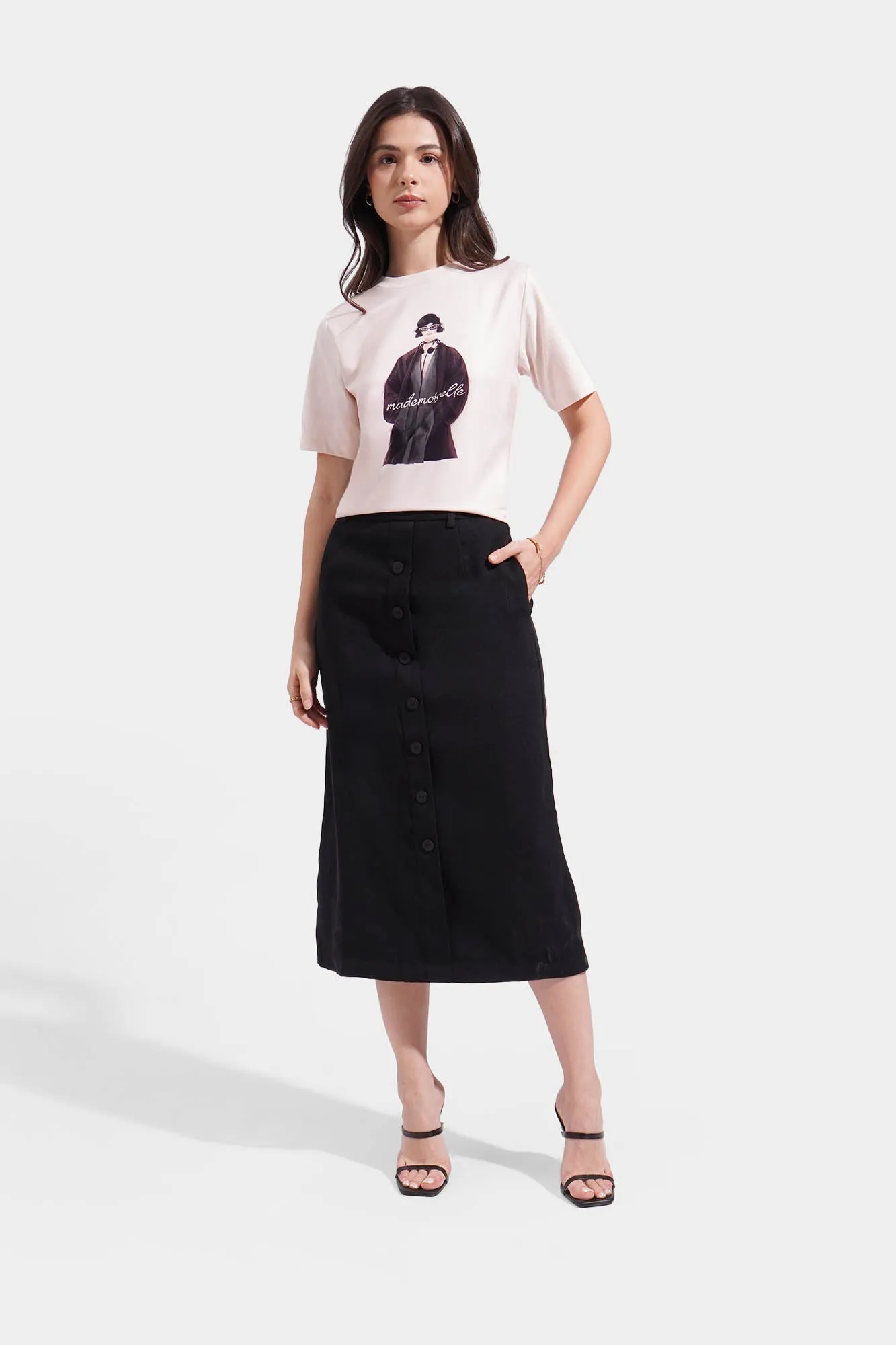 Button Midi Skirt