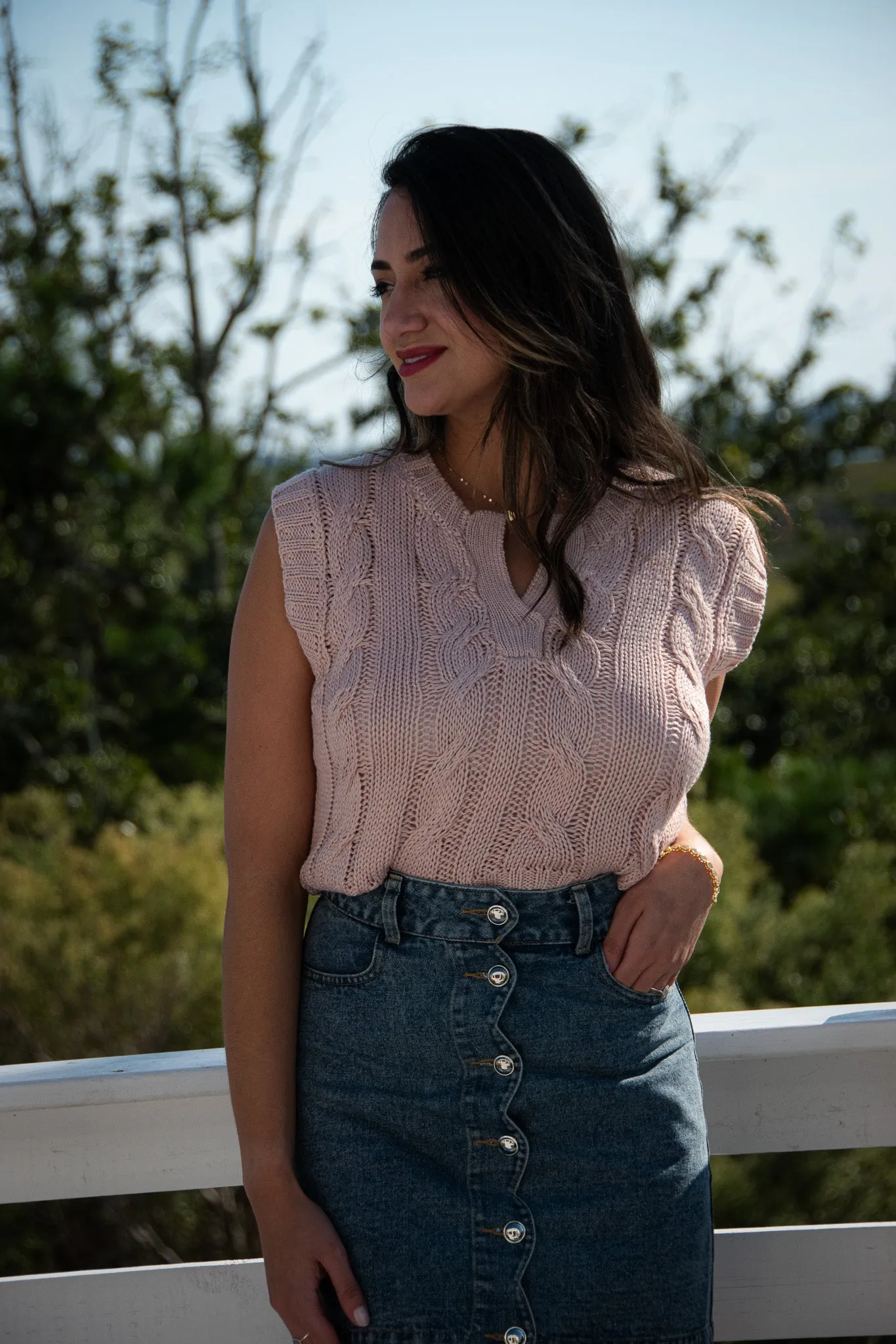 Buttoned Front Denim Skirt