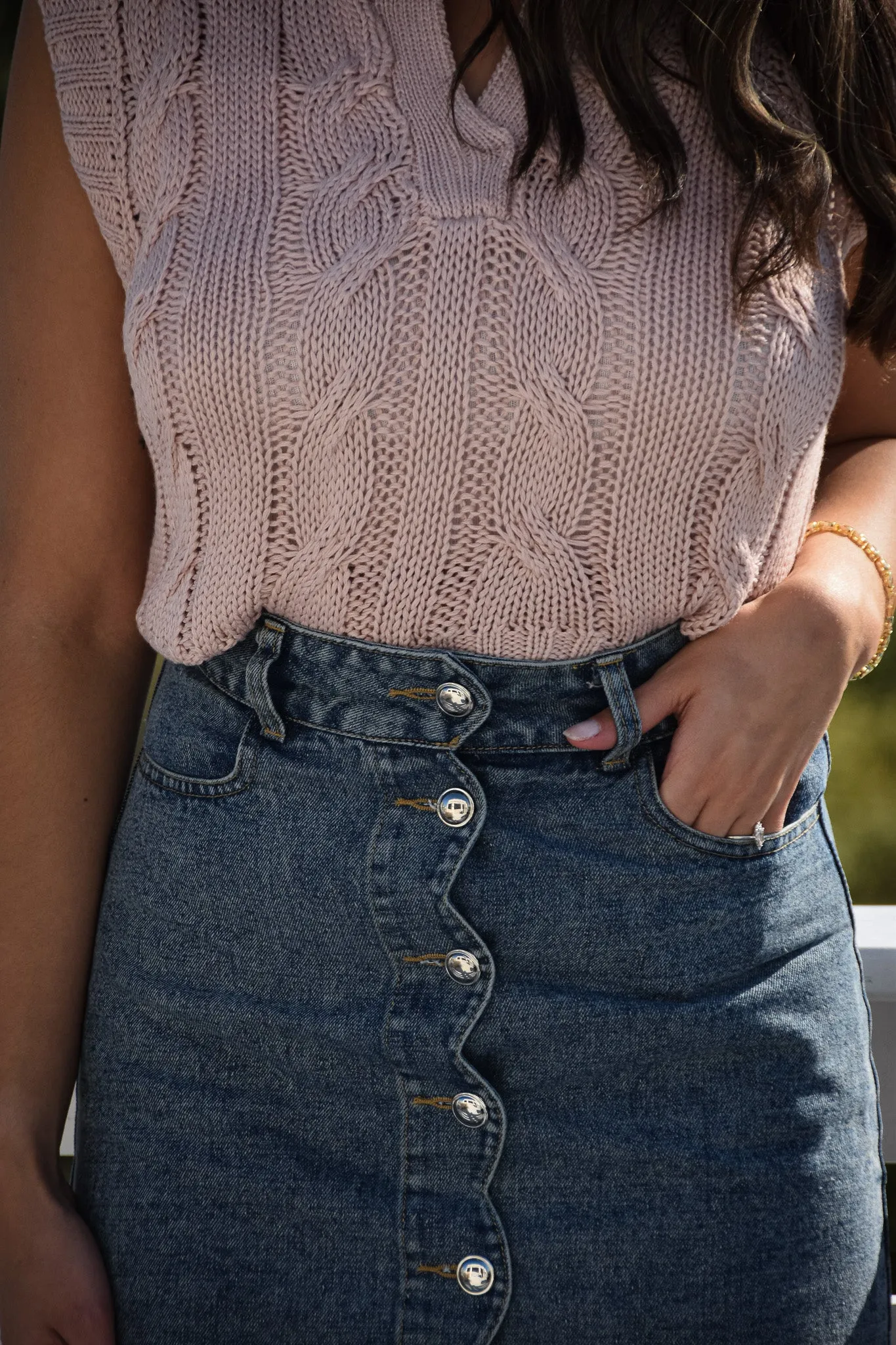Buttoned Front Denim Skirt