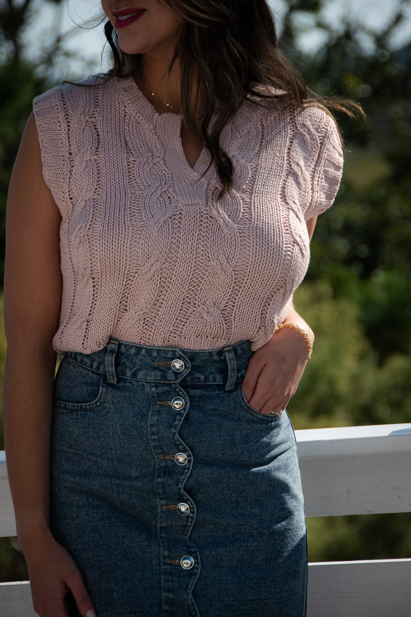 Buttoned Front Denim Skirt
