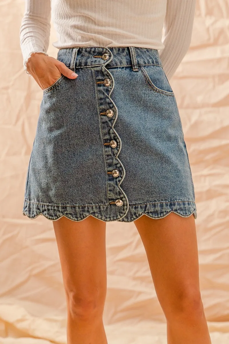 Buttoned Front Denim Skirt