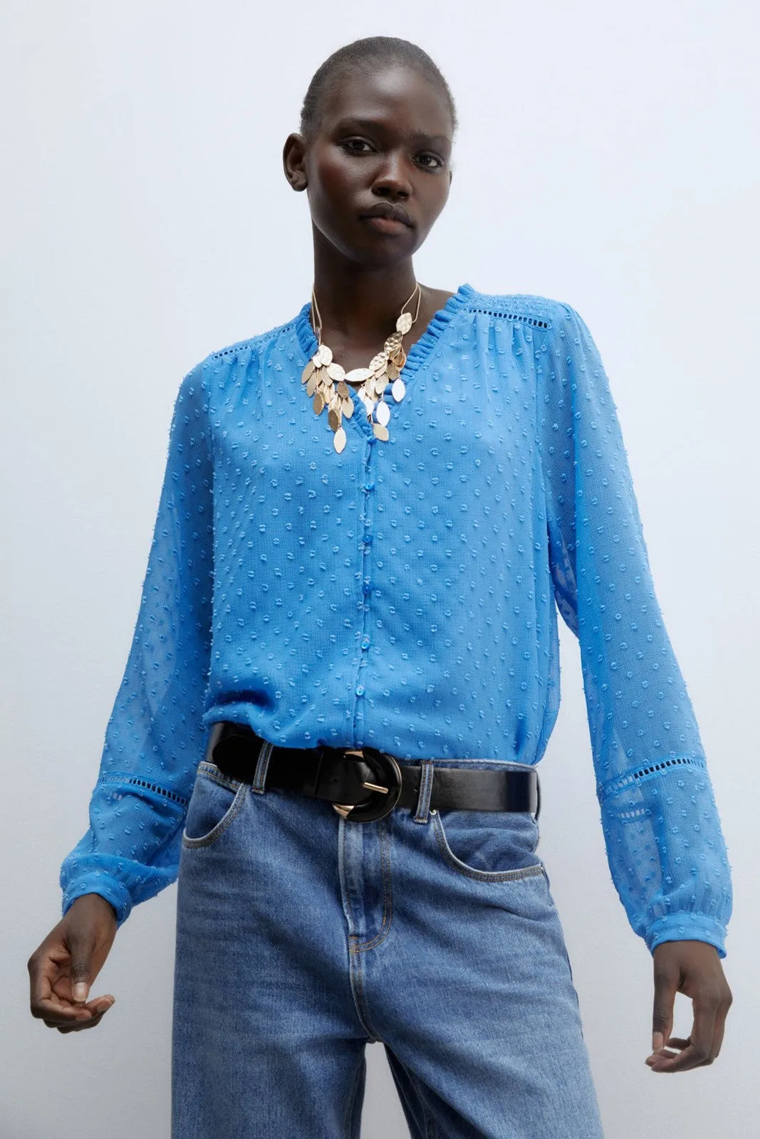 Buttons plumetis shirt - Blue