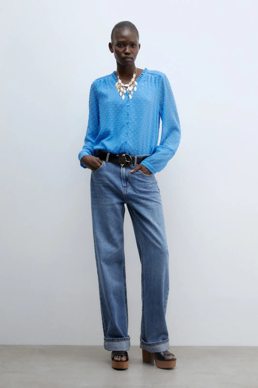 Buttons plumetis shirt - Blue