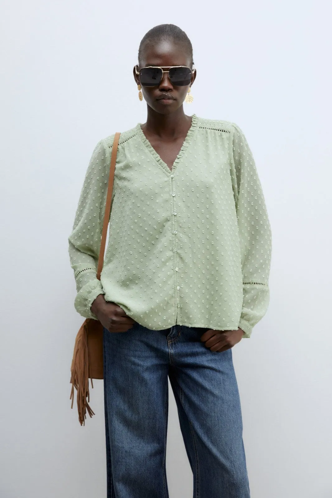Buttons plumetis shirt - Light Green