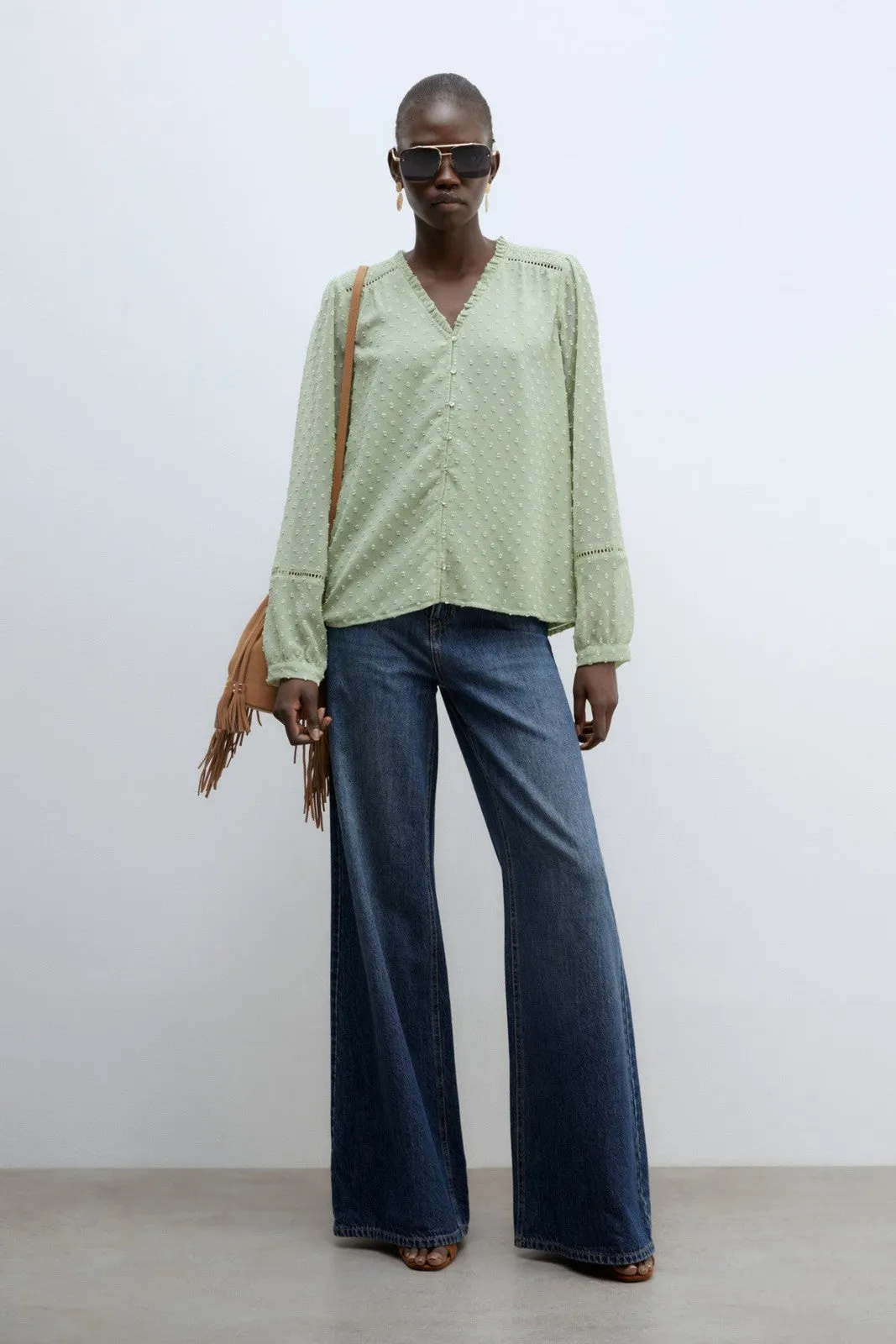 Buttons plumetis shirt - Light Green