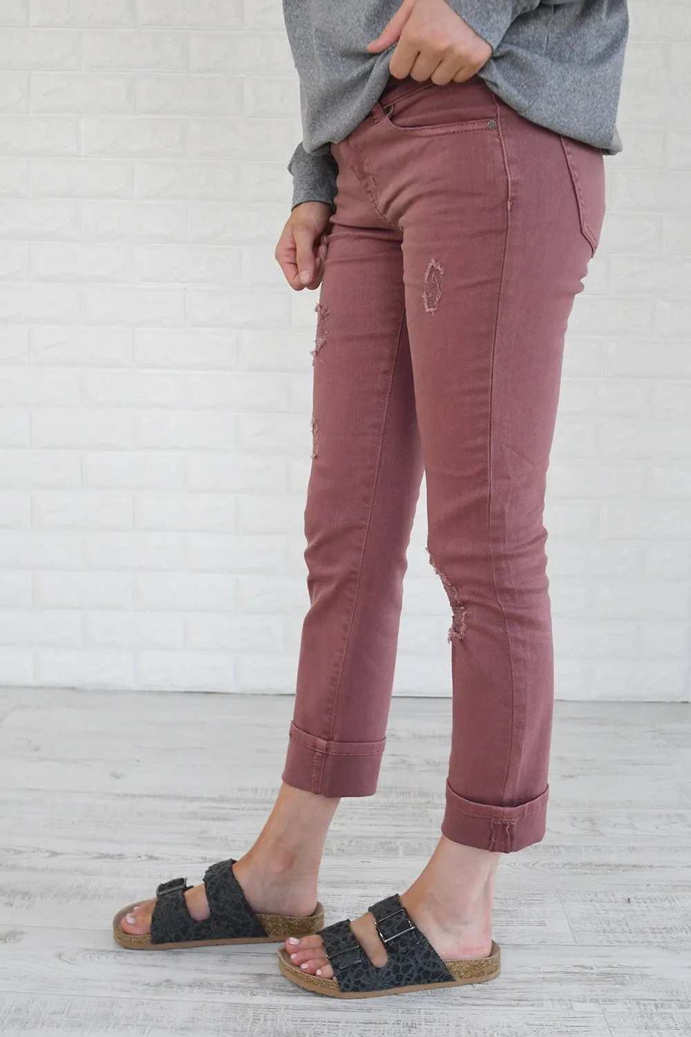 Calypso Jeans - The Boyfriend Effect Faded Maroon