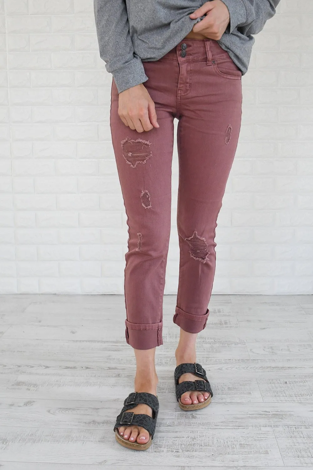 Calypso Jeans - The Boyfriend Effect Faded Maroon