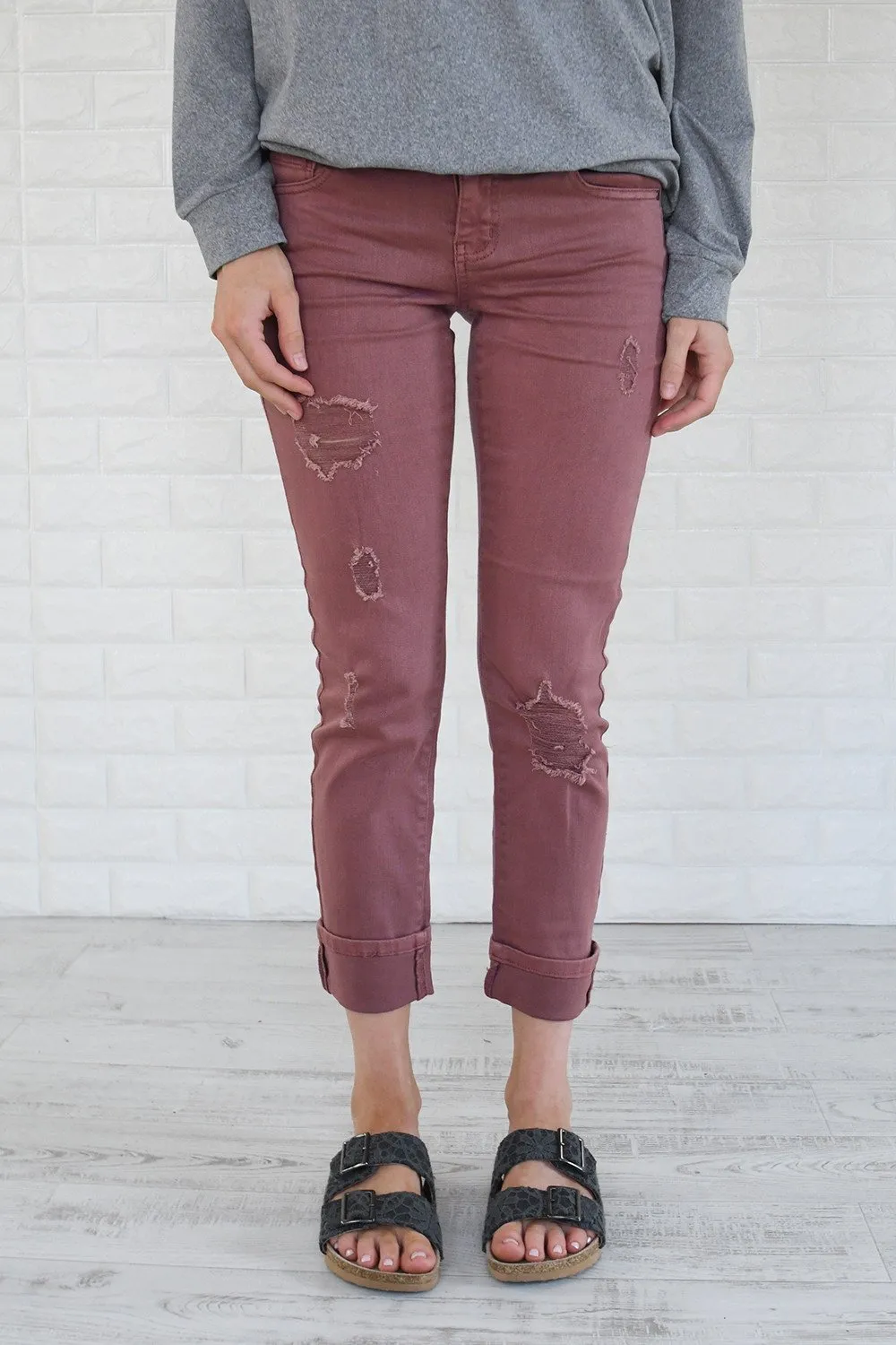 Calypso Jeans - The Boyfriend Effect Faded Maroon