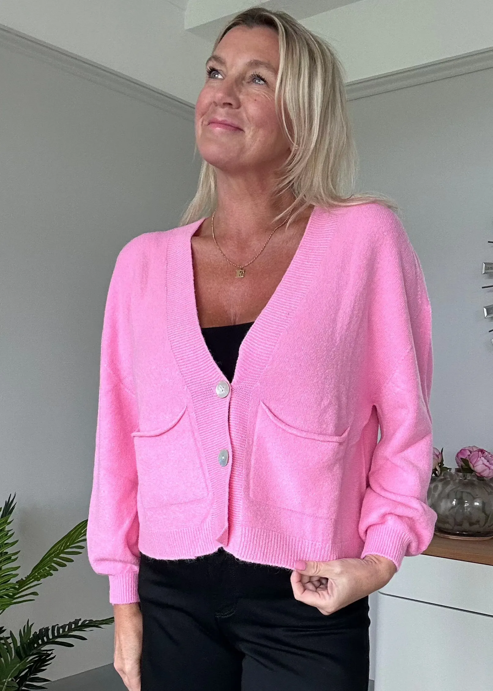 Candy Pink 2 Button Cardigan