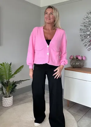 Candy Pink 2 Button Cardigan