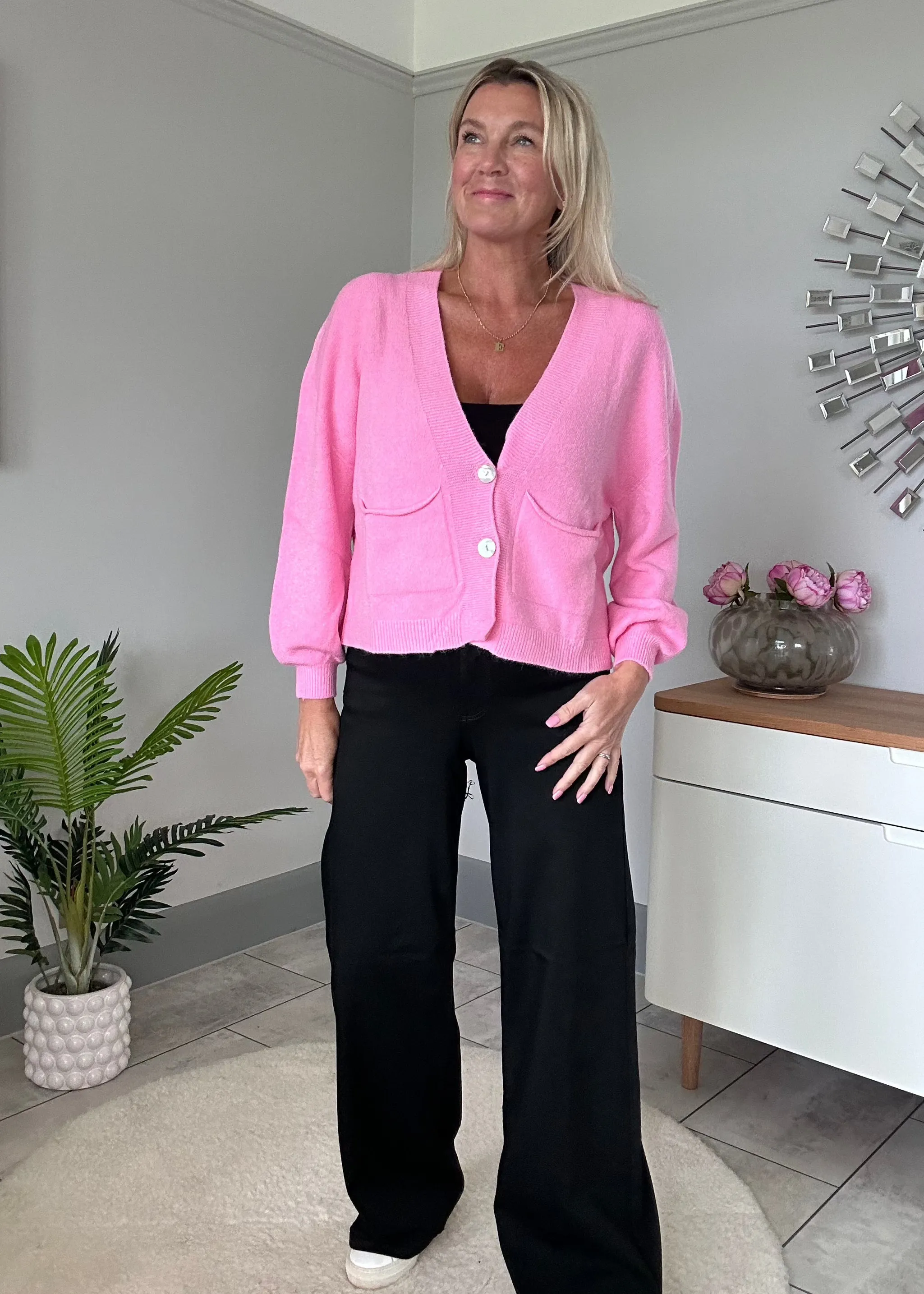 Candy Pink 2 Button Cardigan