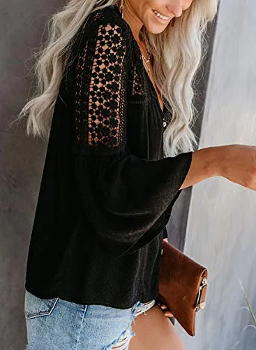 Canikat Women's Bell Sleeve Button Down Top