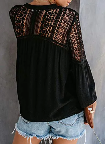 Canikat Women's Bell Sleeve Button Down Top
