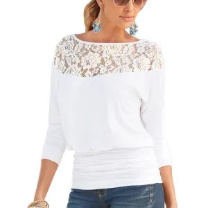 Casual Blouse O-Neck Lace Splice Solid Women Blouses Long Sleeve Fold Shirt Women Tops Female Shirts