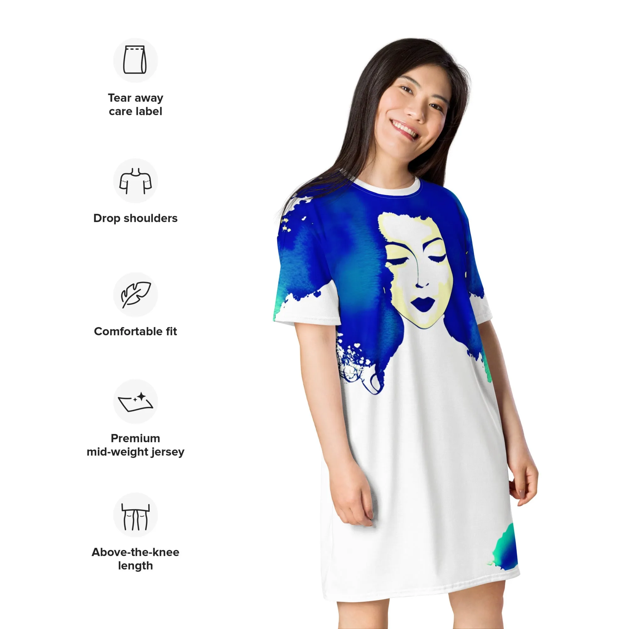 Chic Sapphire Style: Comfy T-Shirt Dress for Fashionable Women