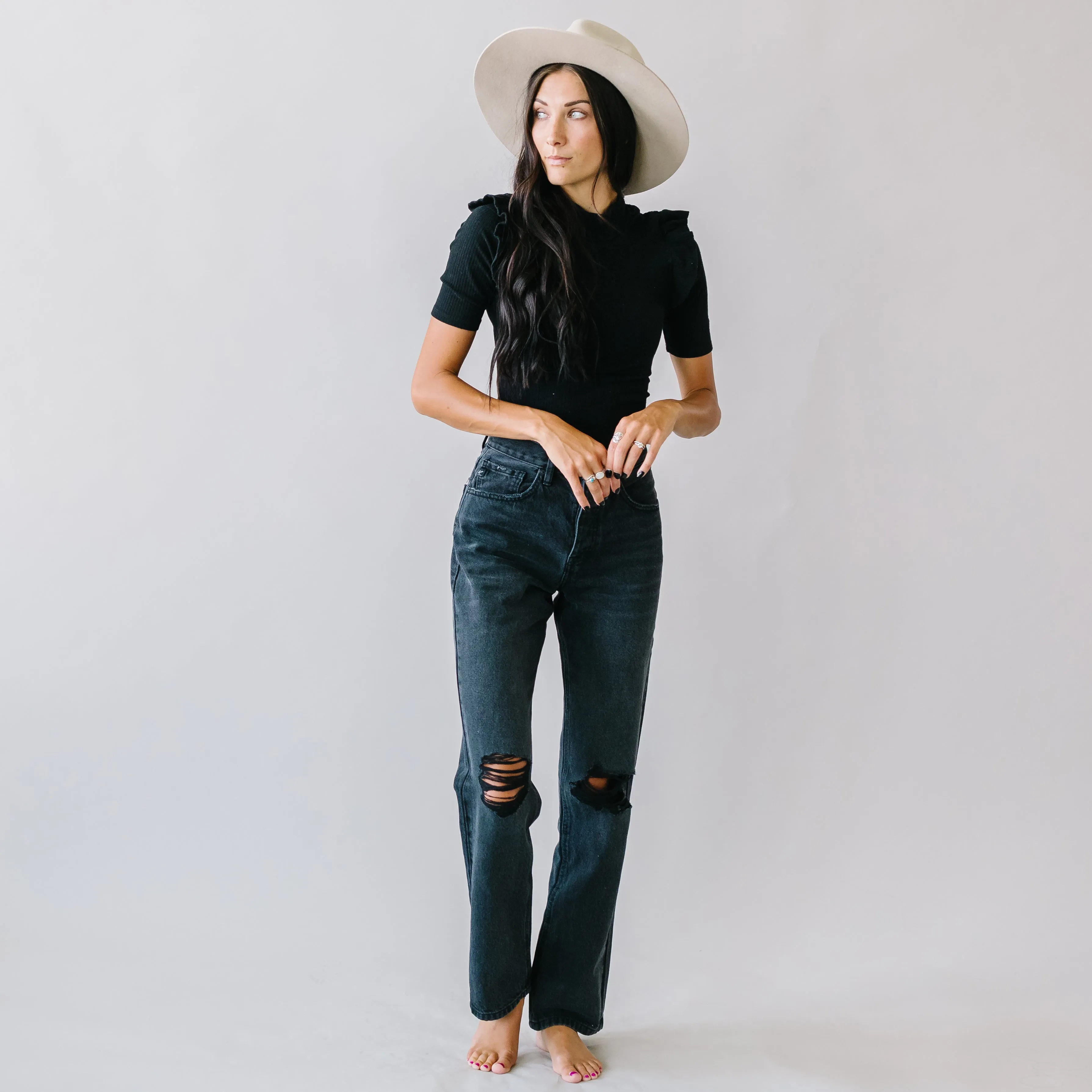 Cobain High Rise Boyfriend Jeans by KanCan in Black