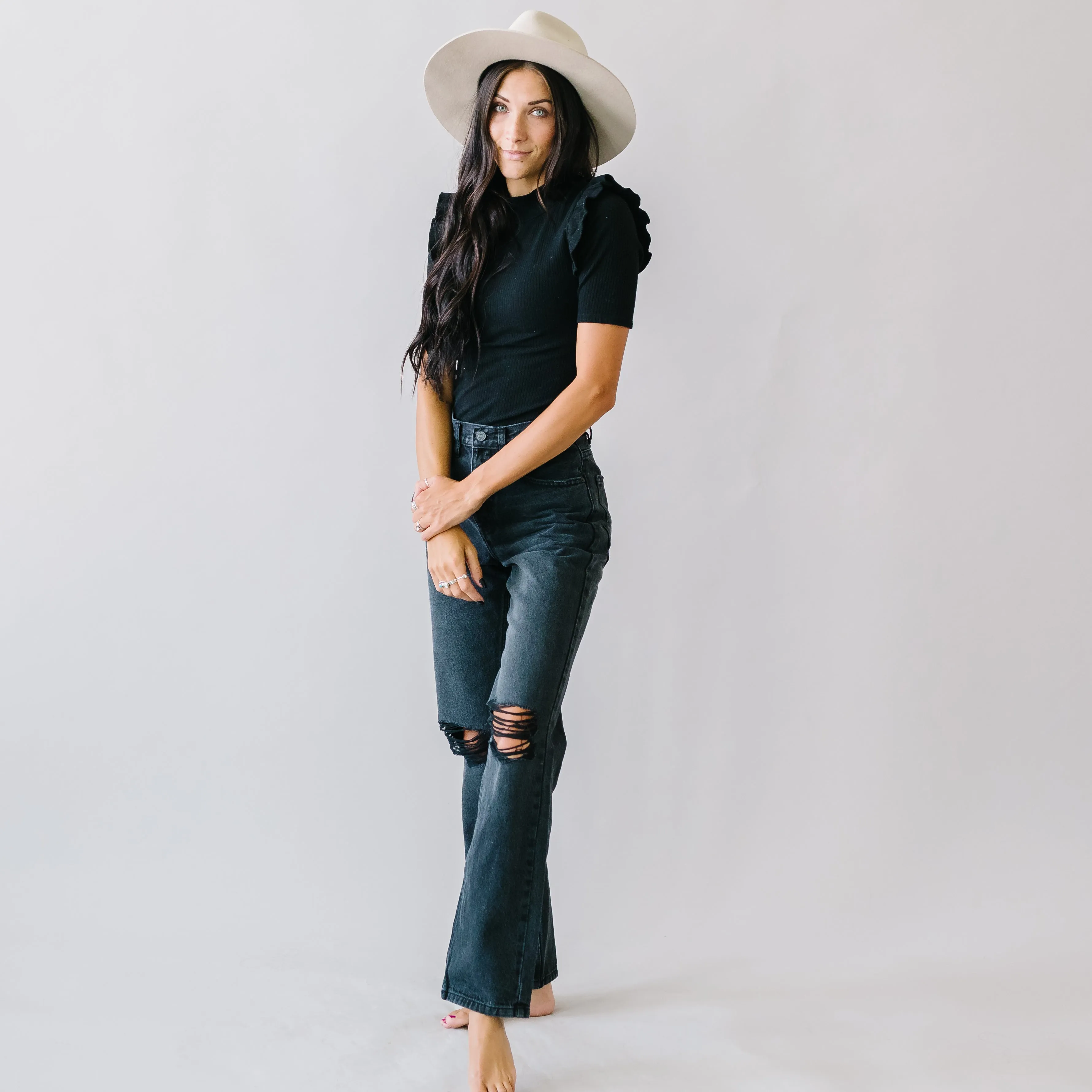 Cobain High Rise Boyfriend Jeans by KanCan in Black