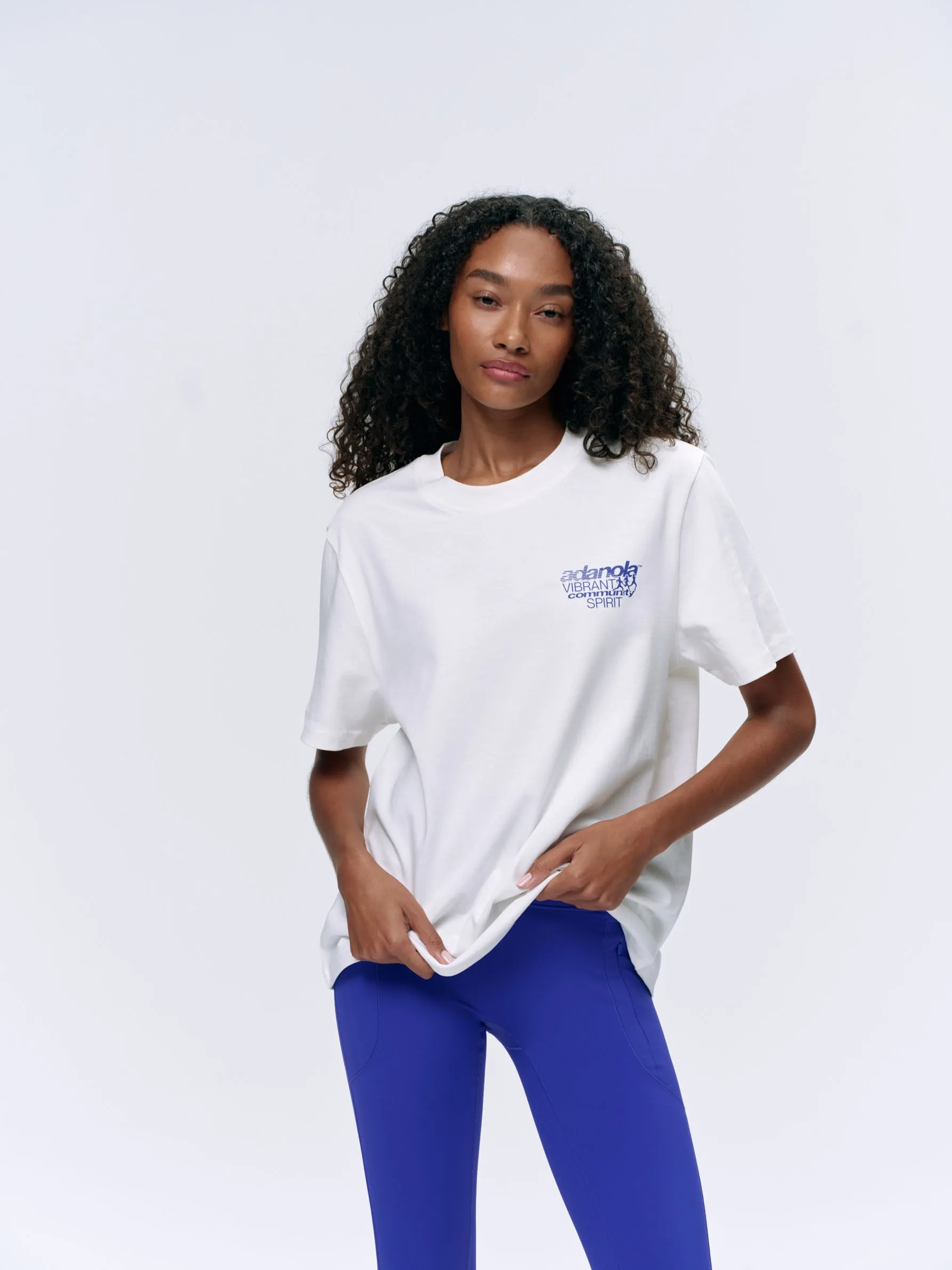 Community Spirit Short Sleeve Oversized T-shirt - White/Cobalt Blue
