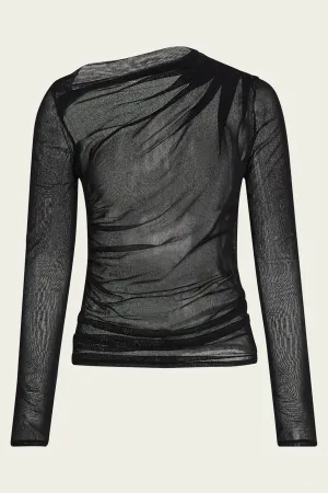 Cotton Mesh Slash Top in Black
