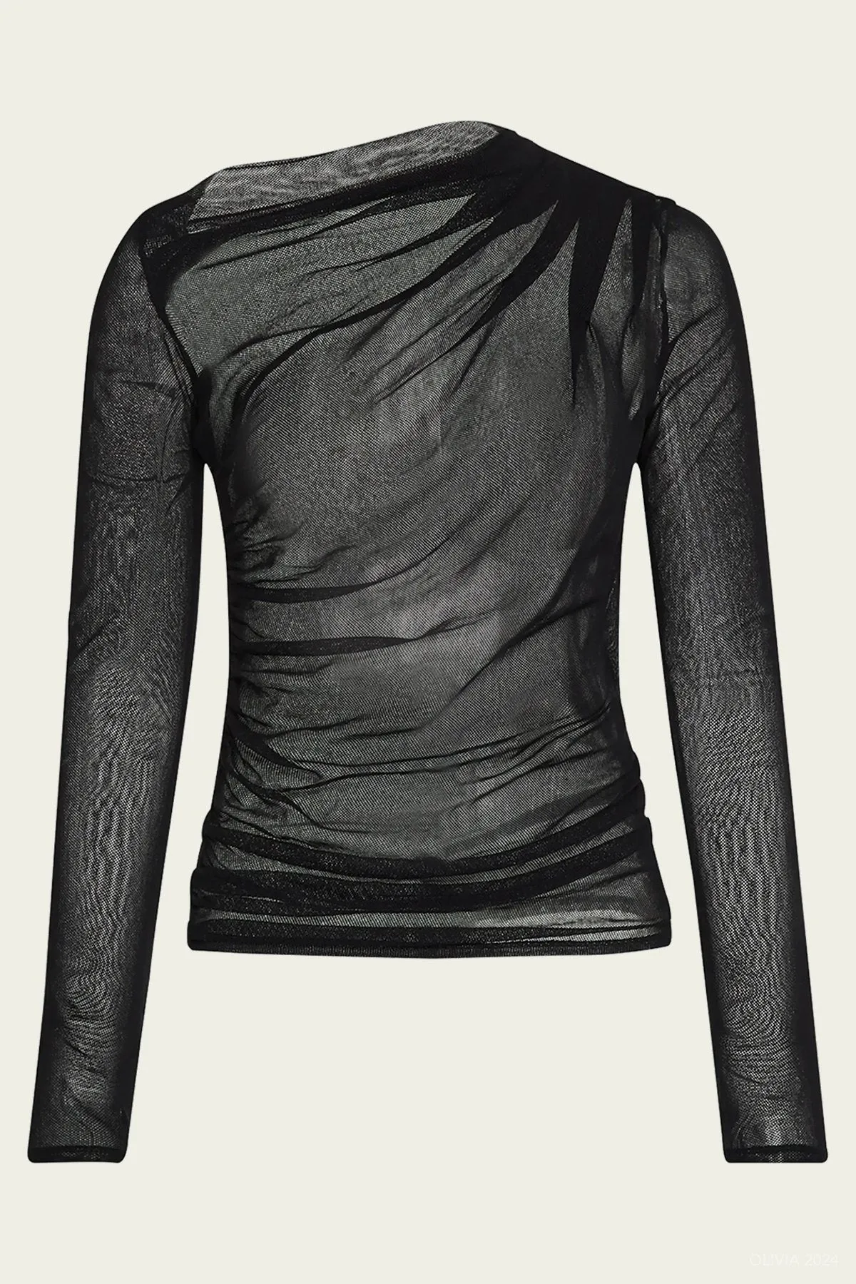 Cotton Mesh Slash Top in Black
