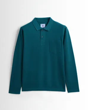 Cotton Polo Full Sleeve Pocket Unisex Teal Green