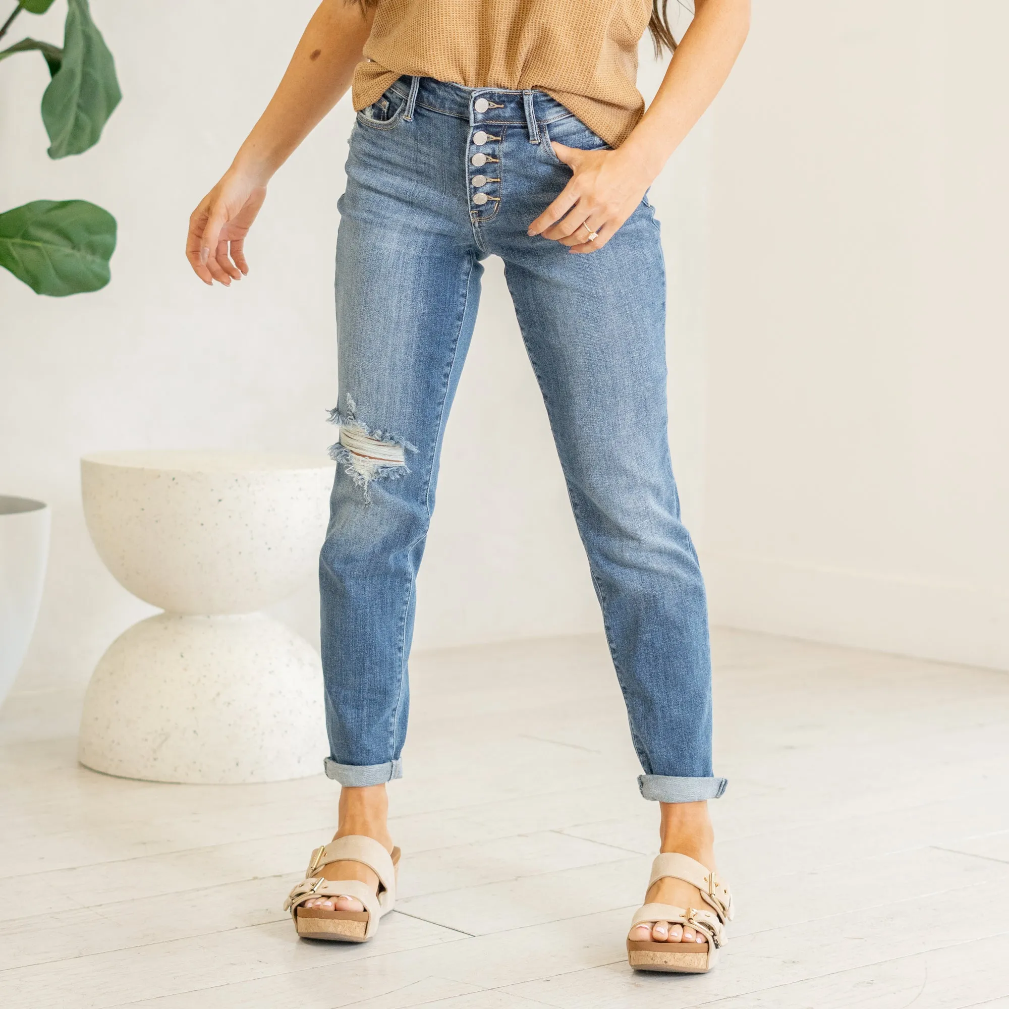 Crazy Life Mid Rise Button Fly Boyfriend Regular & Plus Sizes