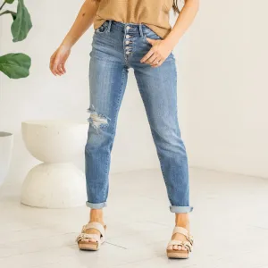 Crazy Life Mid Rise Button Fly Boyfriend Regular & Plus Sizes