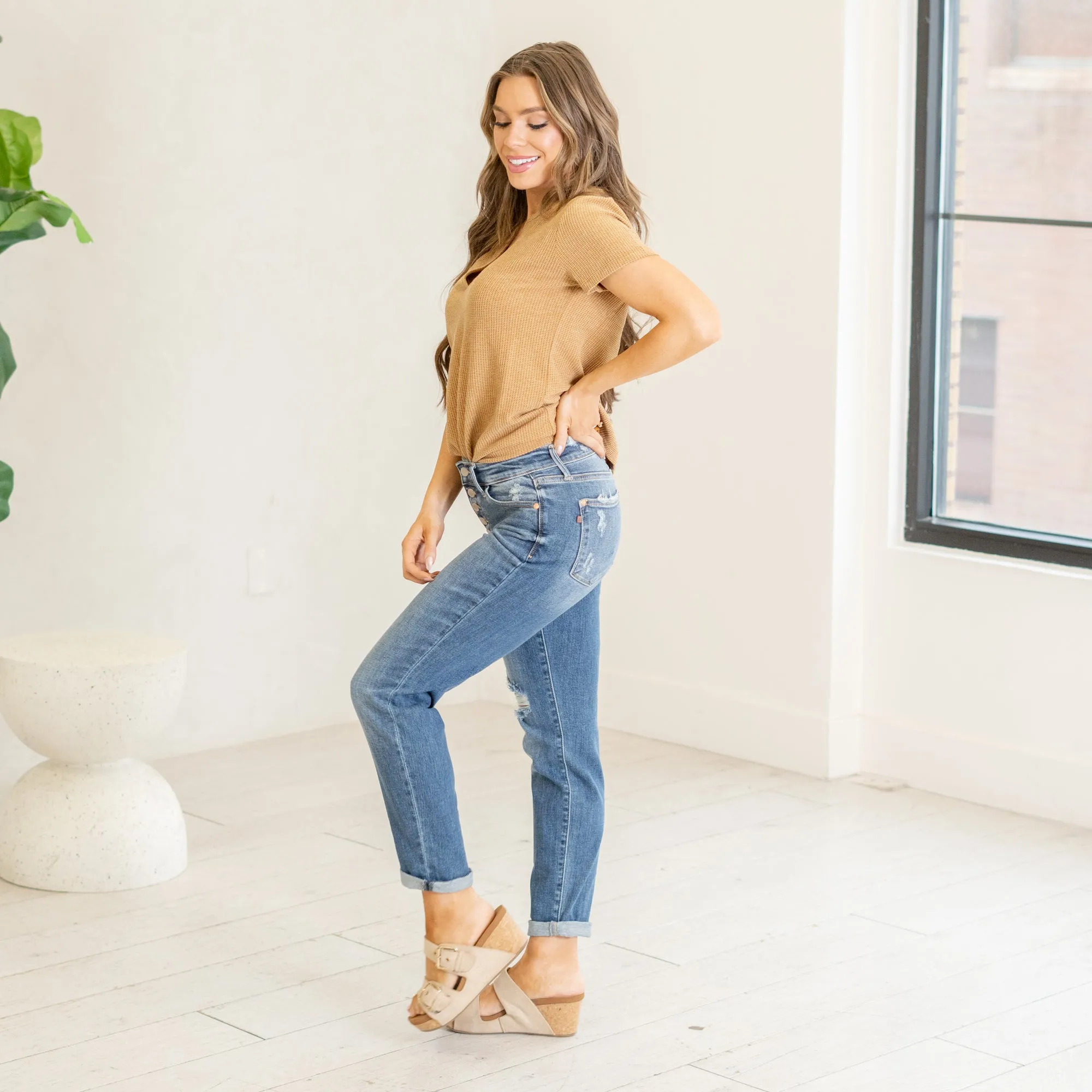 Crazy Life Mid Rise Button Fly Boyfriend Regular & Plus Sizes
