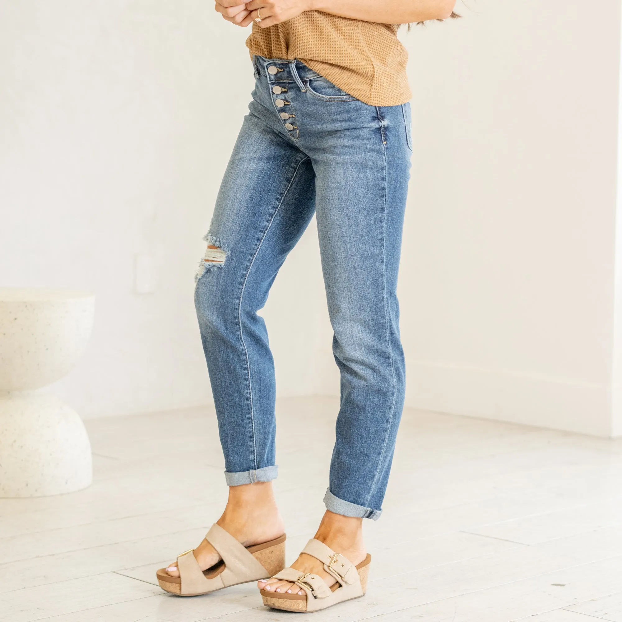 Crazy Life Mid Rise Button Fly Boyfriend Regular & Plus Sizes