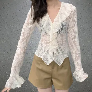 Cream Lace Ruffle Top